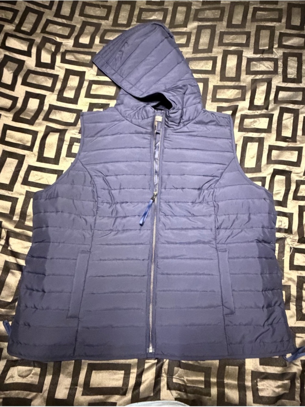 Lisa Rinna Collection Navy Quilted Hooded Puffer Vest